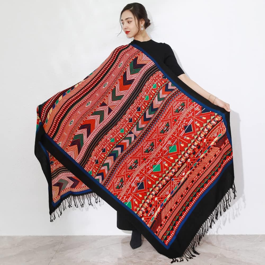 DANA XU 100% Merino Wool Pashmina Shawl for Women 96"x43", Oversized Cashmere Wrap with Tassels, Floral Travel Blanket Cape - Image 7