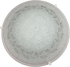 Generico Classical Round Glass Ceiling Light Decorated Bedroom Dining Room Kitchen Bathroom Entrance Pink Leaves D40cm