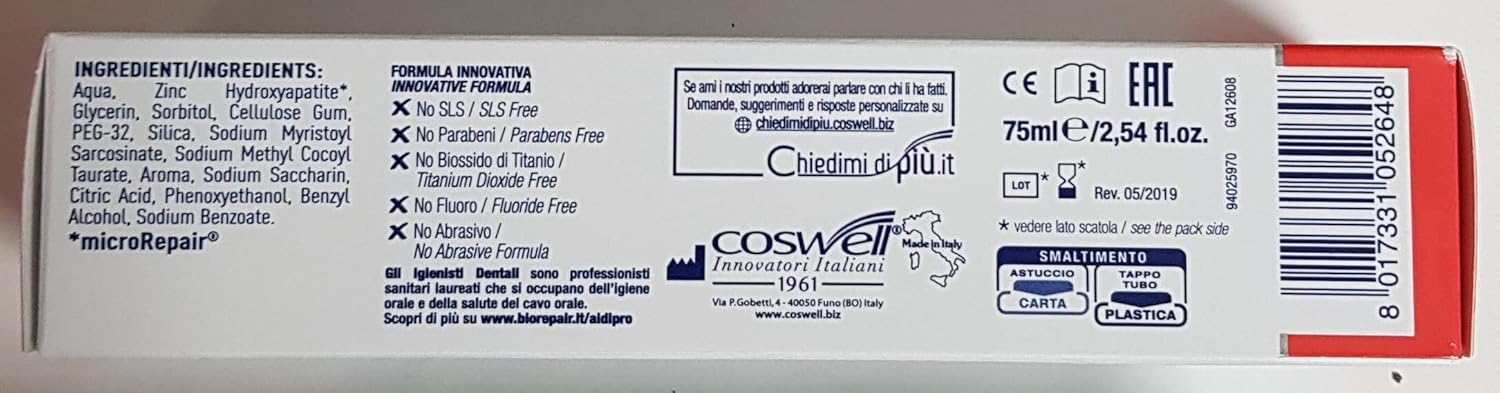 Biorepair Sensitive Teeth Daily Toothpaste - 2.54 Fluid Ounces (75ml) Tubes (Pack of 6) [ Italian Import ]