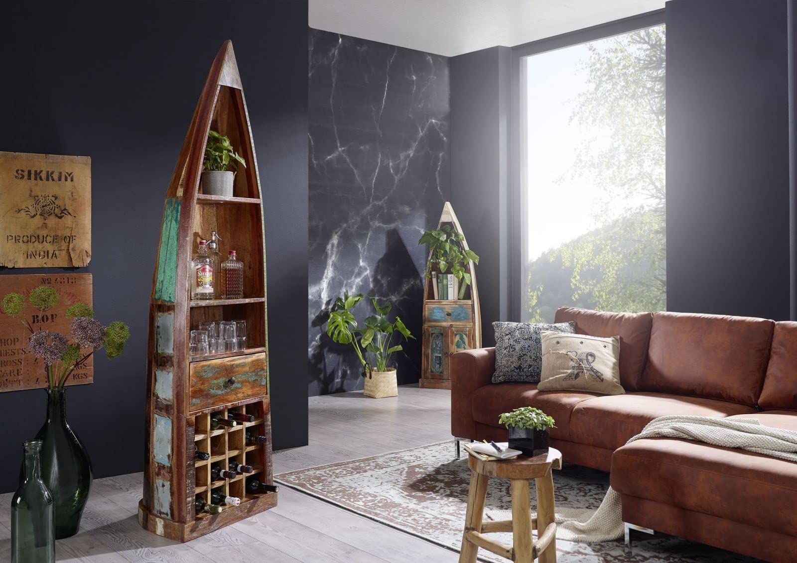 MASSIVMOEBEL24.DE Nature of Spirit #120 Mobile Bar in Legno Riciclato - Laccato/Multicolore 58x45x204