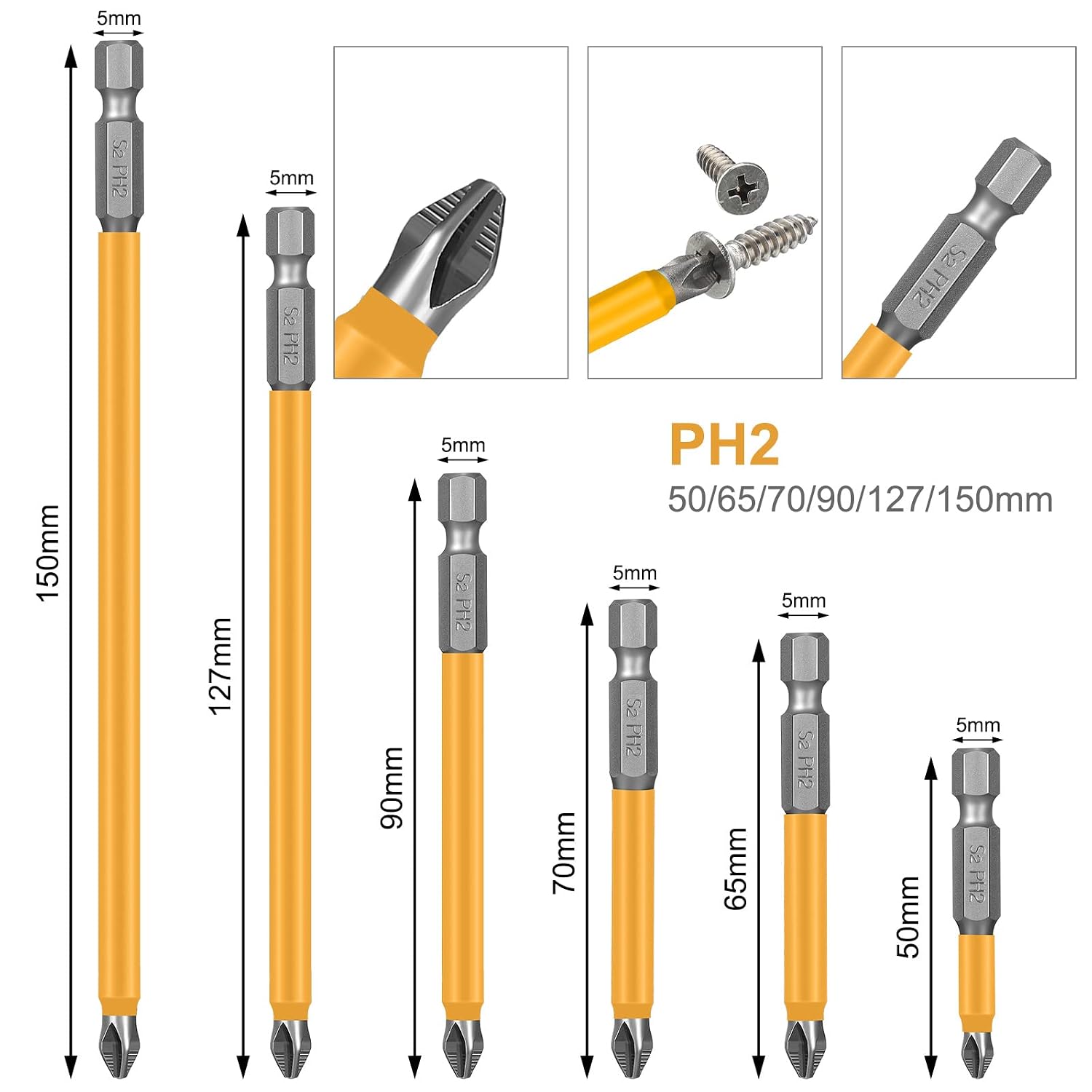 14 Pcs Magnetic Anti Slip Screwdriver Bits Set Magnetic Drill Bit Set Impact Driver Bit Set 1/4 Inch Hex Shank Cross Impact Driver Accessories for Power Tool, PH2(Orange)