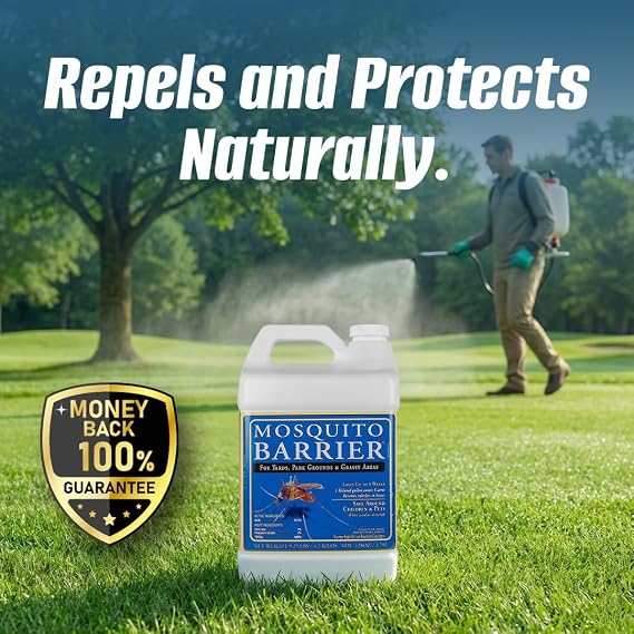 Mosquito Barrier Liquid Garlic Mosquito Repellent Concentrate, 1 Gallon (2 Pack) Professional Outdoor Treatment for Lawns, Landscapes & Perimeter Areas Yard & Home Mosquito Protection