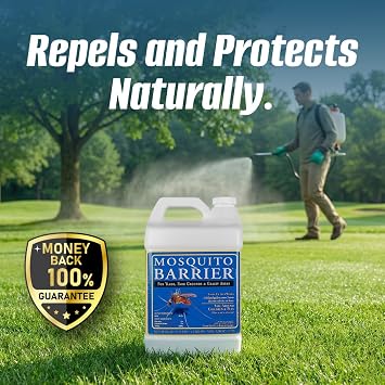 Mosquito Barrier Liquid Garlic Mosquito Repellent Concentrate, 1 Gallon (2 Pack) Professional Outdoor Treatment for Lawns, Landscapes & Perimeter Areas Yard & Home Mosquito Protection