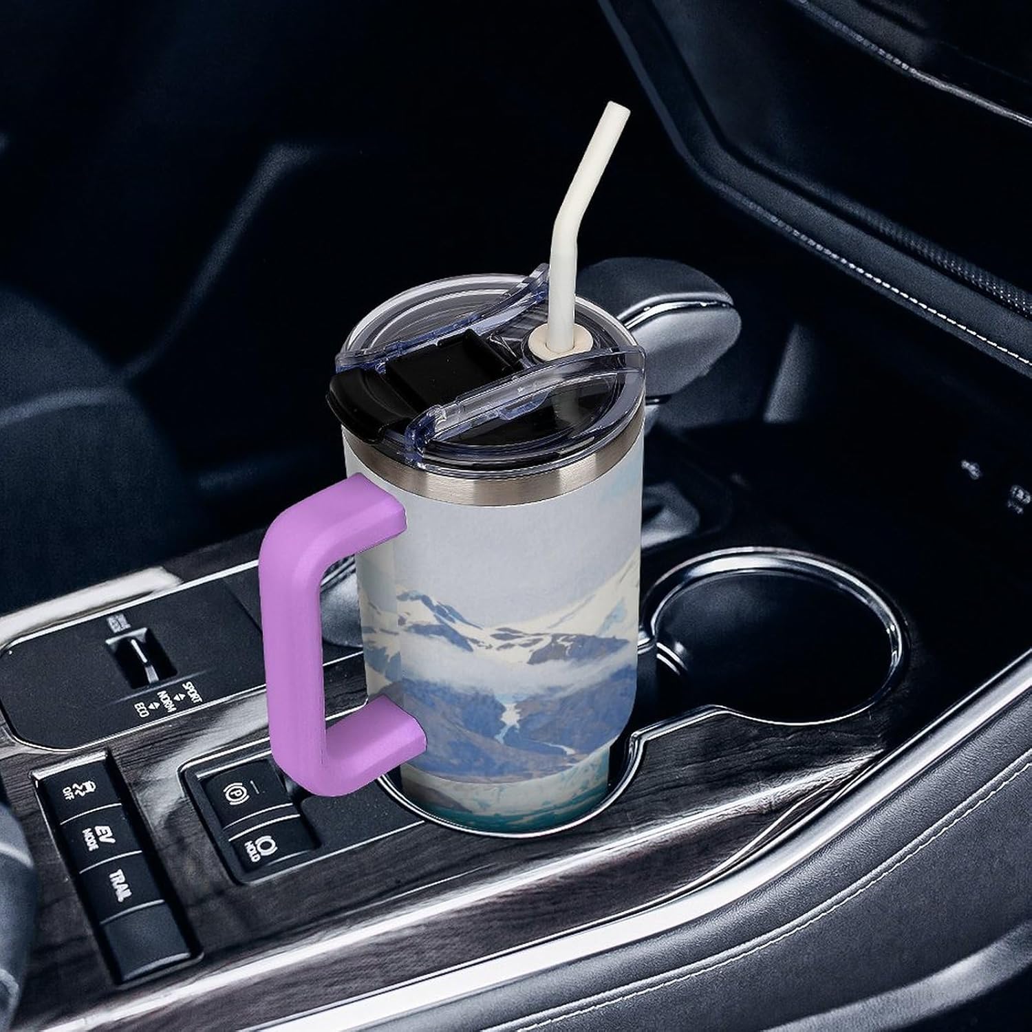 40 Oz Insulated Mug with Handle Lid And Straw Glacier Fjord Pattern Large Metal Sports Bottle Great for Gifts Parties Office Coffee