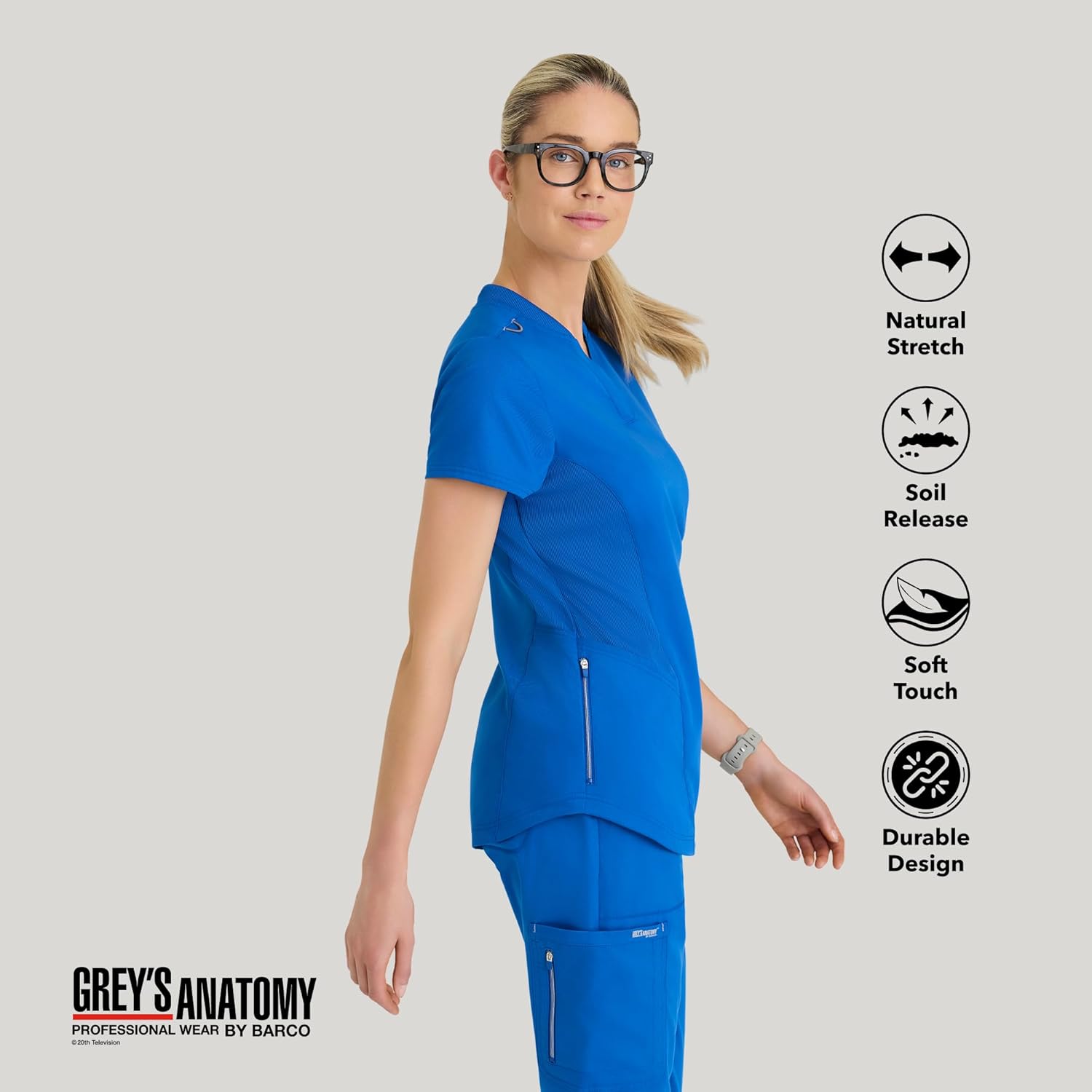 BARCO Grey’s Anatomy Classic Erin Scrub Top for Women – 4-Pockets, Natural Stretch, Soil Release, Super-Soft Finish