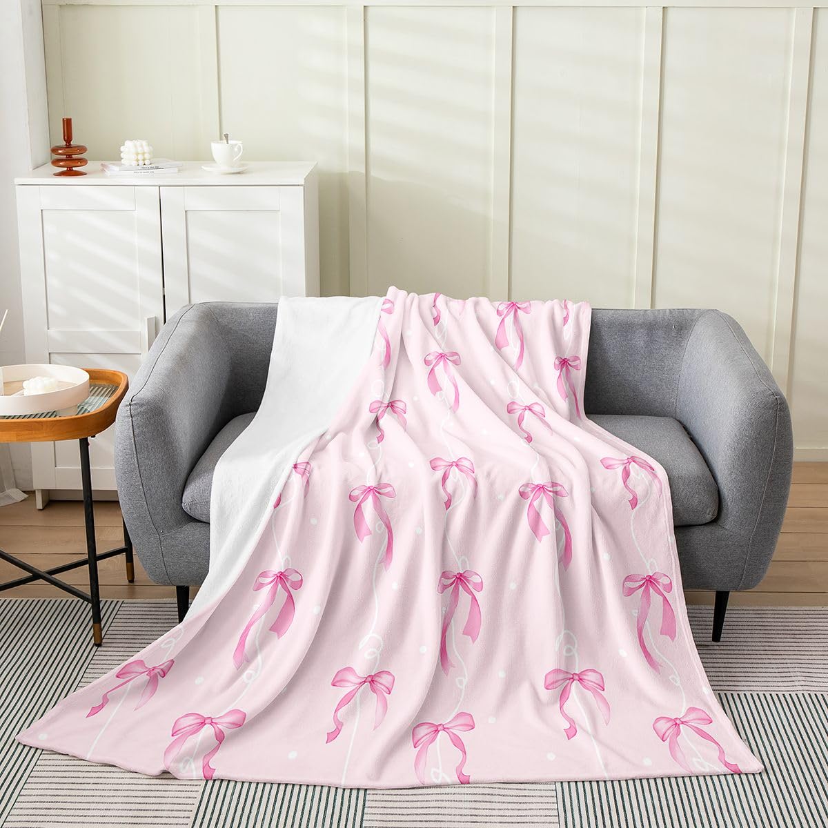 jejeloiu Girls Pink Bow Flannel Blanket Plush Fuzzy Girly Cute Bowknot Fleece Throw Blanket Dreamy Princess Style Bow Plush Lightweight Sofa Throw Kawaii Baby 30"x40" Pink for Bed Couch Chair