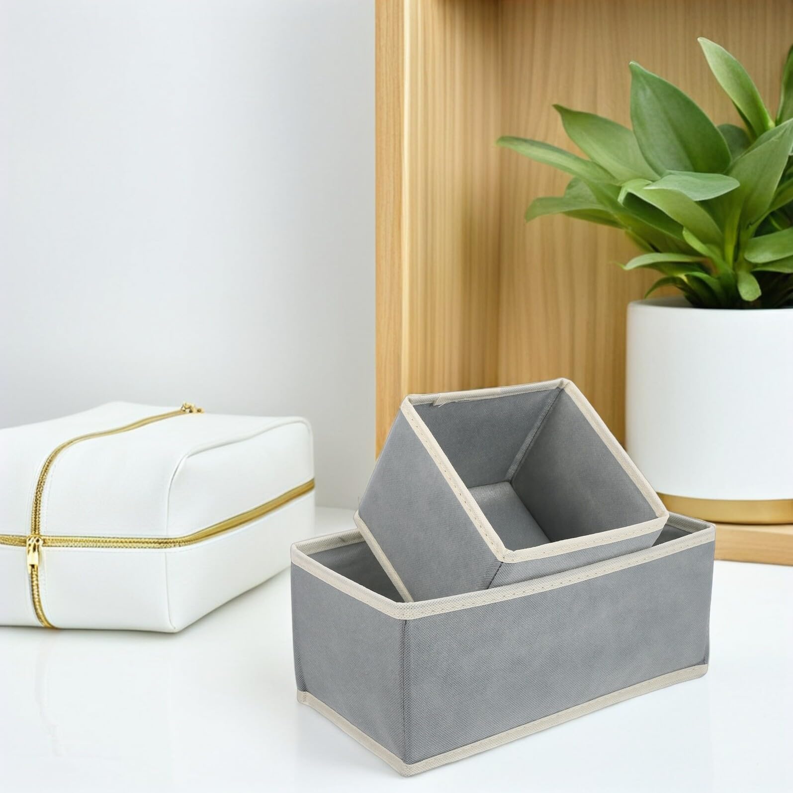 12 Stück Faltbare Aufbewahrungsboxen aus Stoff Schubladenorganizer für Kleidung und Unterwäsche Kleiderschrank Organizer in Grau Platzsparend und Langlebig