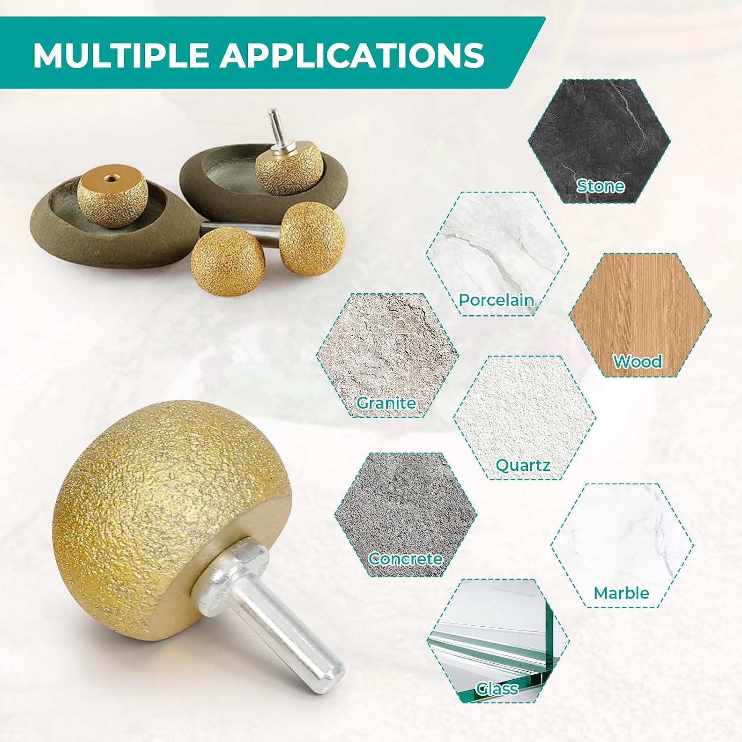 3Pcs Diamond Round Drill Bit, Ball Grinding Head, M10 Internal Thread, Mushroom Grinding Head, Universal for Angle Grinder & Electric Drill, Polishing & Grinding Tool (M10)