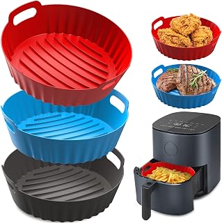 Air Fryer Silicone Liners Set - 3Pcs 8.6inch Pot With 2 Gloves & Brush, Non