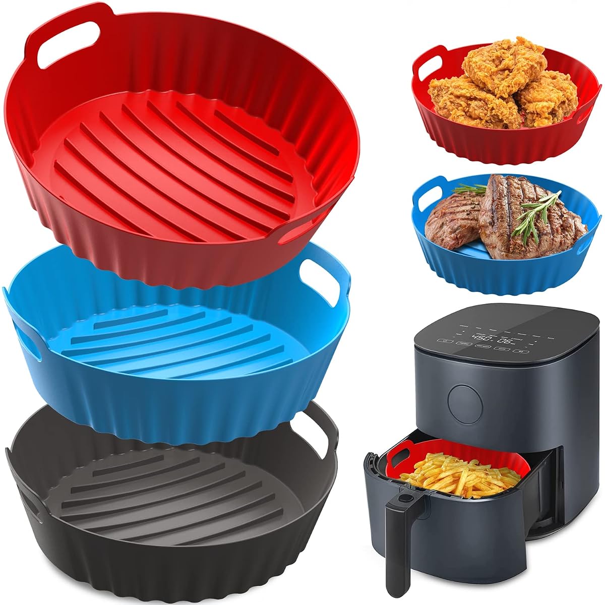 Silicone Air Fryer Liners, 3Pcs 8.6inch Pot Set Replacement for Parchment