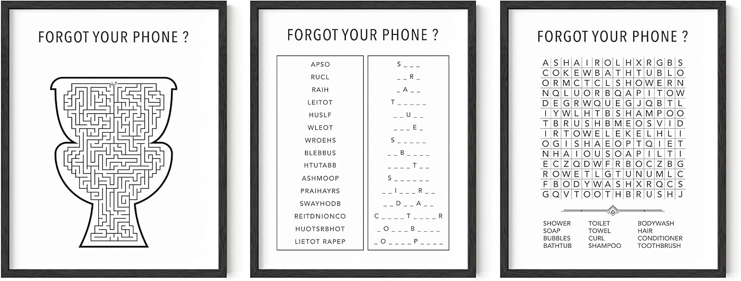 HAUS AND HUES Funny Bathroom Decor Wall Art | Set of 3 Signs and Prints for Bathrooms | Toilet Signs (Black Framed, 8x10)