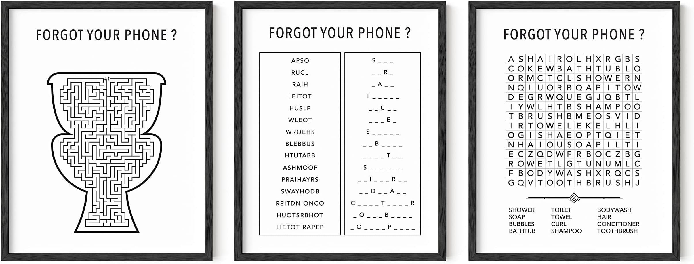 HAUS AND HUES Funny Crossword Puzzle Wall Art Set of 3, Bathroom Prints & Sign, UNFRAMED 8"x10"