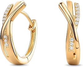 Miore Women's Hoop Earrings with Brilliant Zircons in 925 Silver - 925 Sterling Silver 18 K 750 Yellow Gold Plated, Hypoallergenic Hoop Earring with Zirconia.