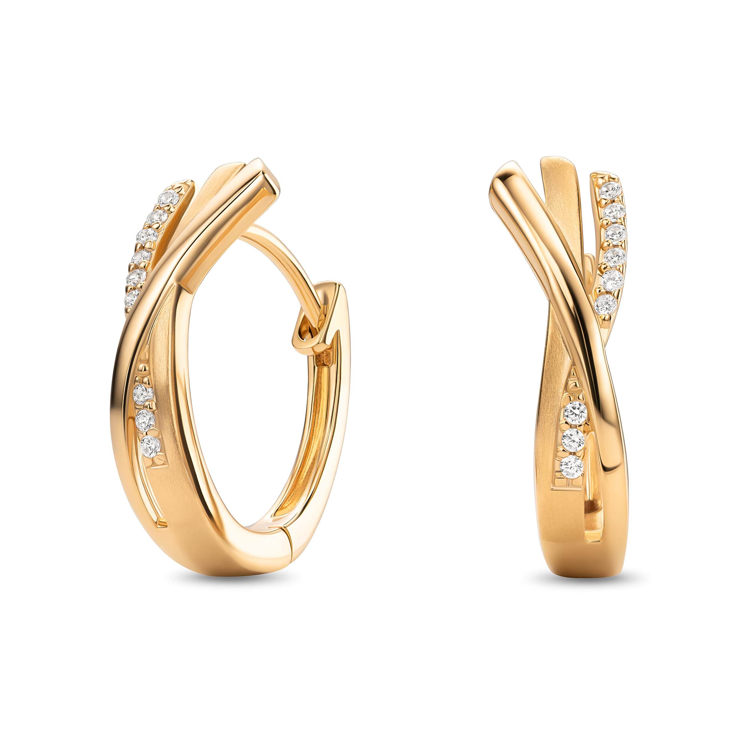 Miore Orecchini Cerchio Donna con Zirconi Brillanti in Argento 925 - Argento 925 Placcato Oro Giallo 18K 750, Orecchino Cerchi a lobo anallergici con Zirconi. Chiusura con perno passante e scatto.