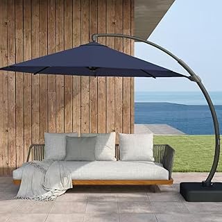 11FT Cantilever Umbrella with Base - Heavy Duty 360° Rotating Offset Sun Shade for Pool/Deck, Sand-Weighted Stand, UV Protection & Wind-Resistant Aluminum Frame