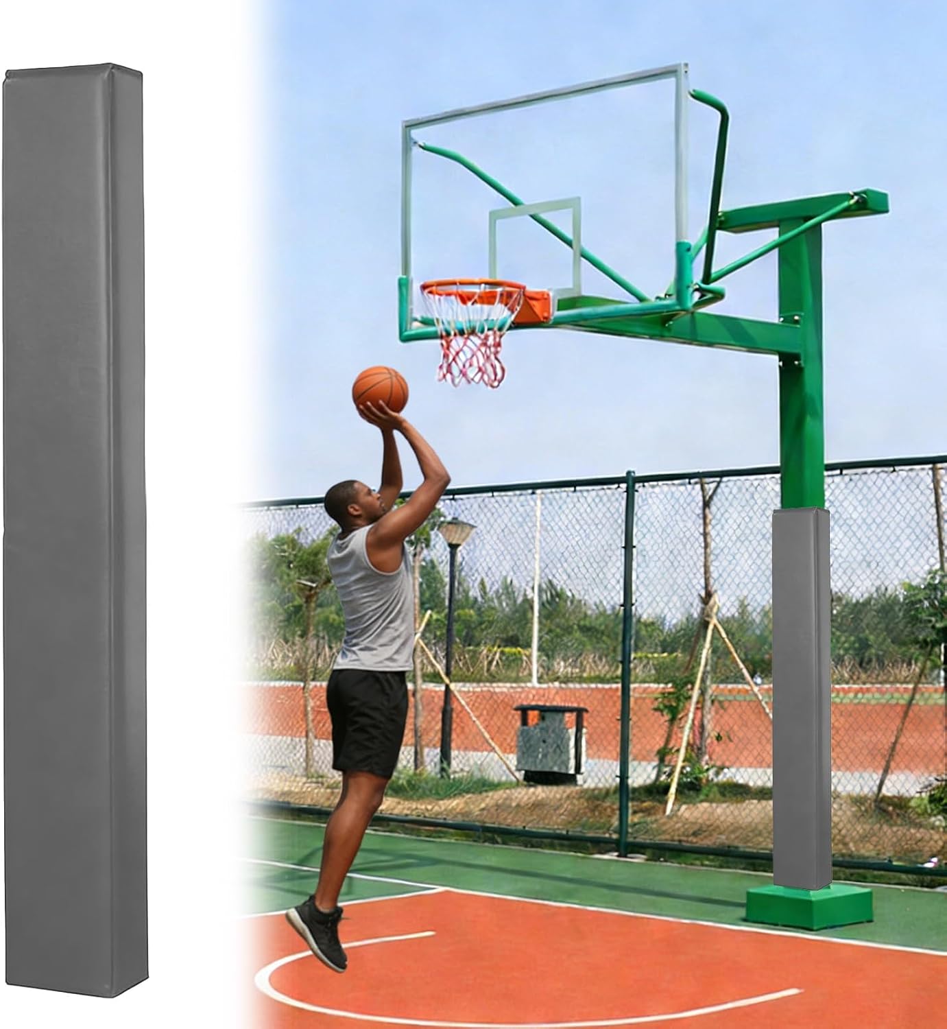 71" Square Basketball Pole Pad, Wrap Around Pole & Post Padding, Thick Heavy Duty Poles Covers, 4 Sided Foam Safety Basketball Pole Pads for Garage Basement