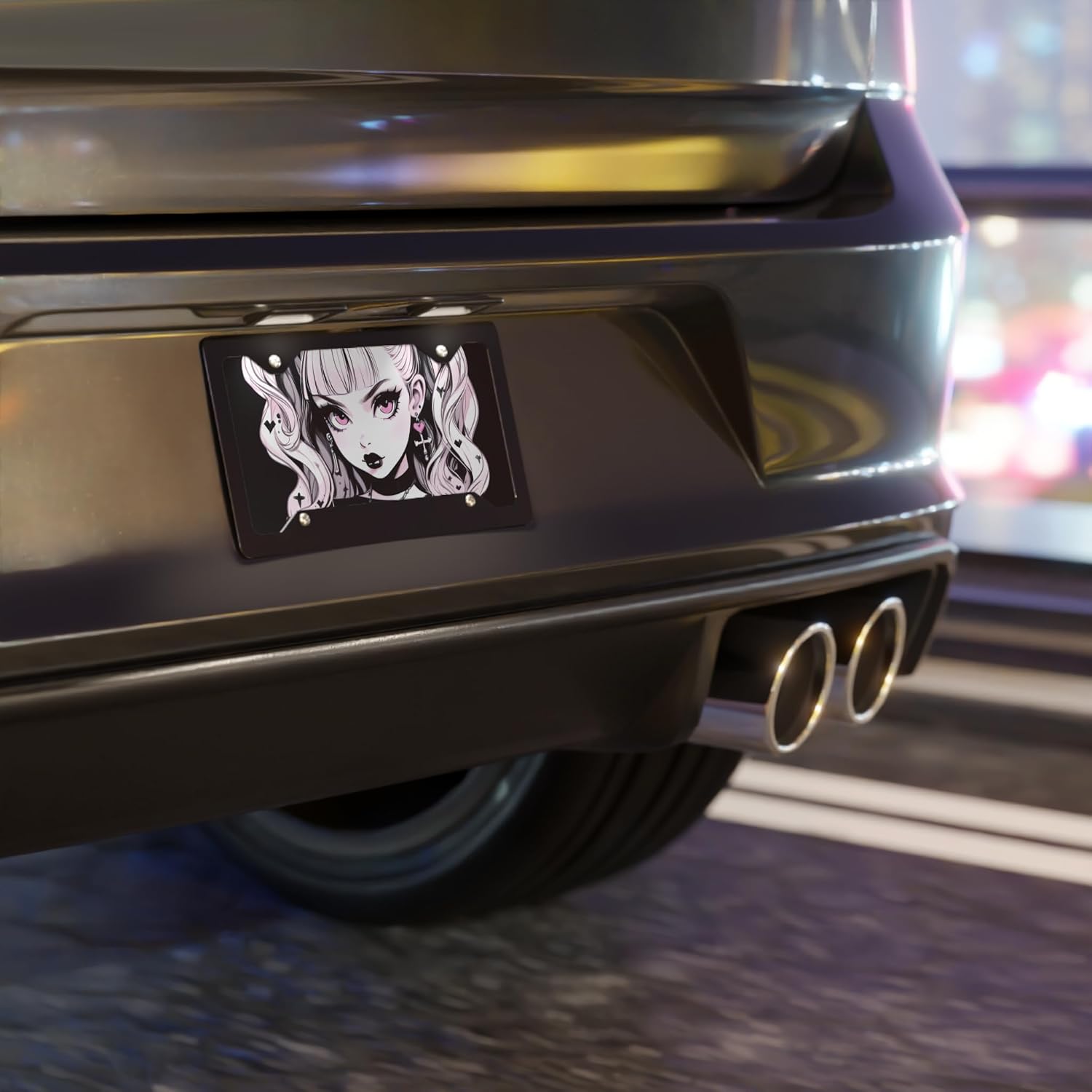 Gothic Anime Girl Front License Plate, Vanity Plate, Cute Car Decor Gift, Pink Vehicle Accessories for Women image 3
