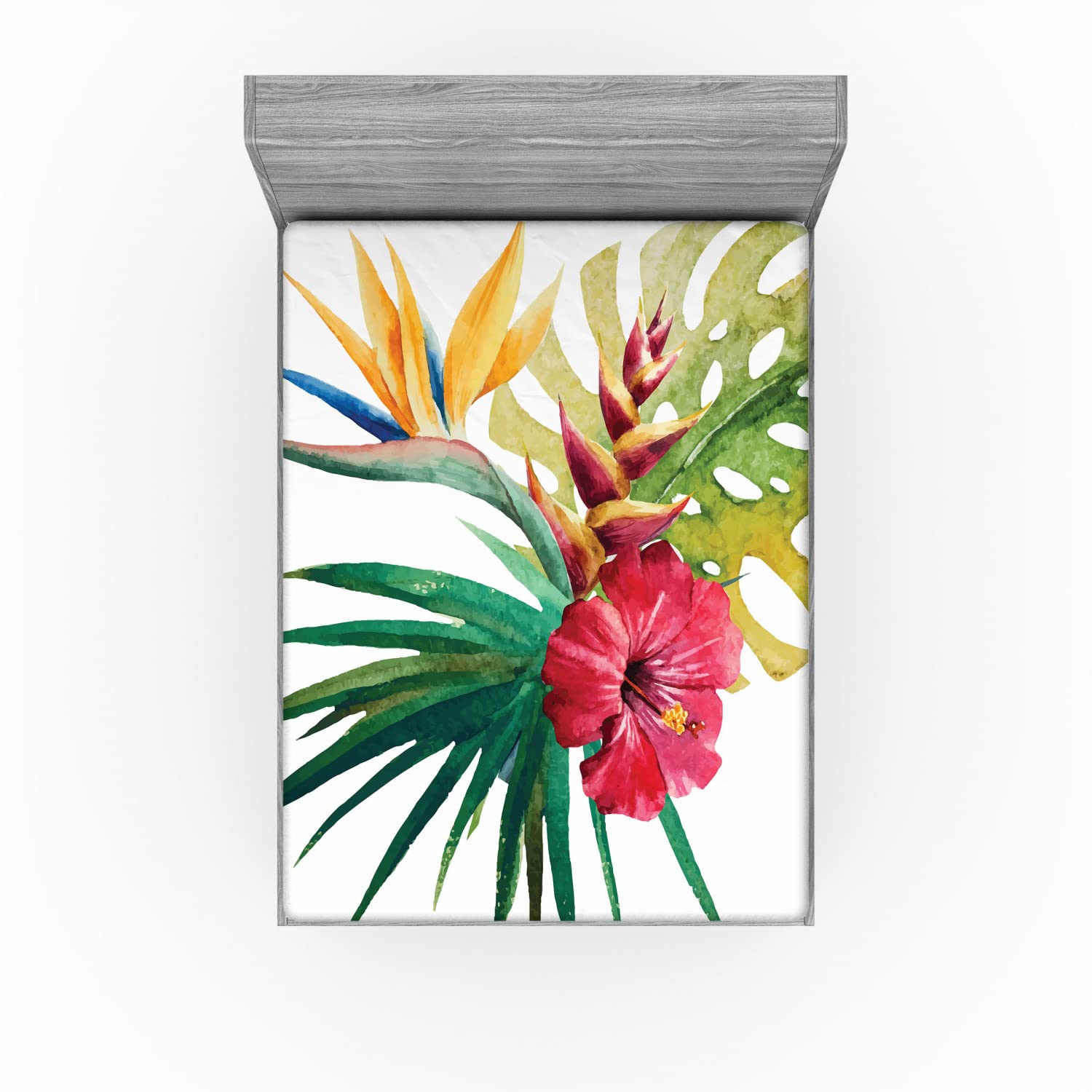 Ambesonne Floral 2 Pack Fitted Sheet, Wild Tropical Orchid, Bed Cover All-Round Elastic Deep Pockets 2 Pieces, Package Contains 2 Queen Size Fitted Sheets, Forest Green