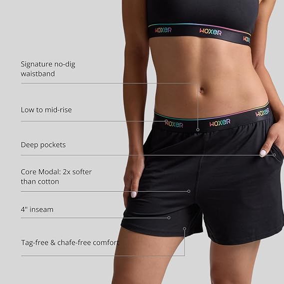 Woxer Dreamer Boxer Shorts | 4 Inseam Modal Lounge Shorts with Deep Pockets | Soft, Tag-Free, Loose Fit with No-Dig Waistband, Breathable & Wedgie-Free