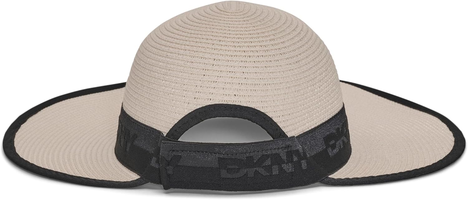 DKNY Womens Straw Sun Hat with Lace Logo Ribbon - Image 3