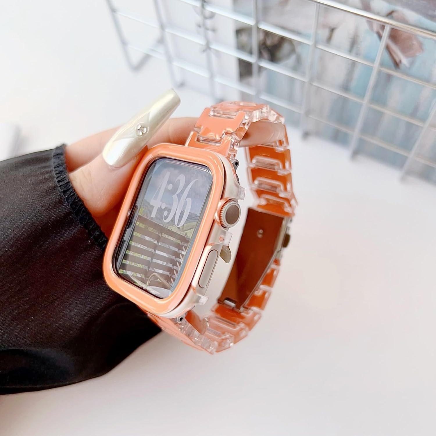 Generic case Compatible with iWatch Series 6/5 / 4 / SE 44mm (Color: Orange) Protective Strap Band Hard case with Front Cover