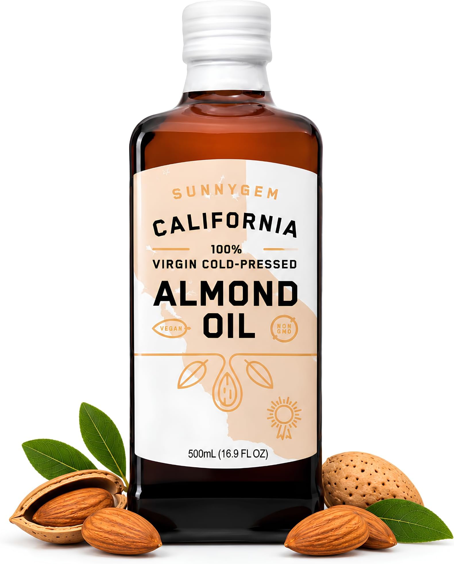 Sunnygem California Almond Oil Cold Pressed Food Grade for Cooking 16.9 oz