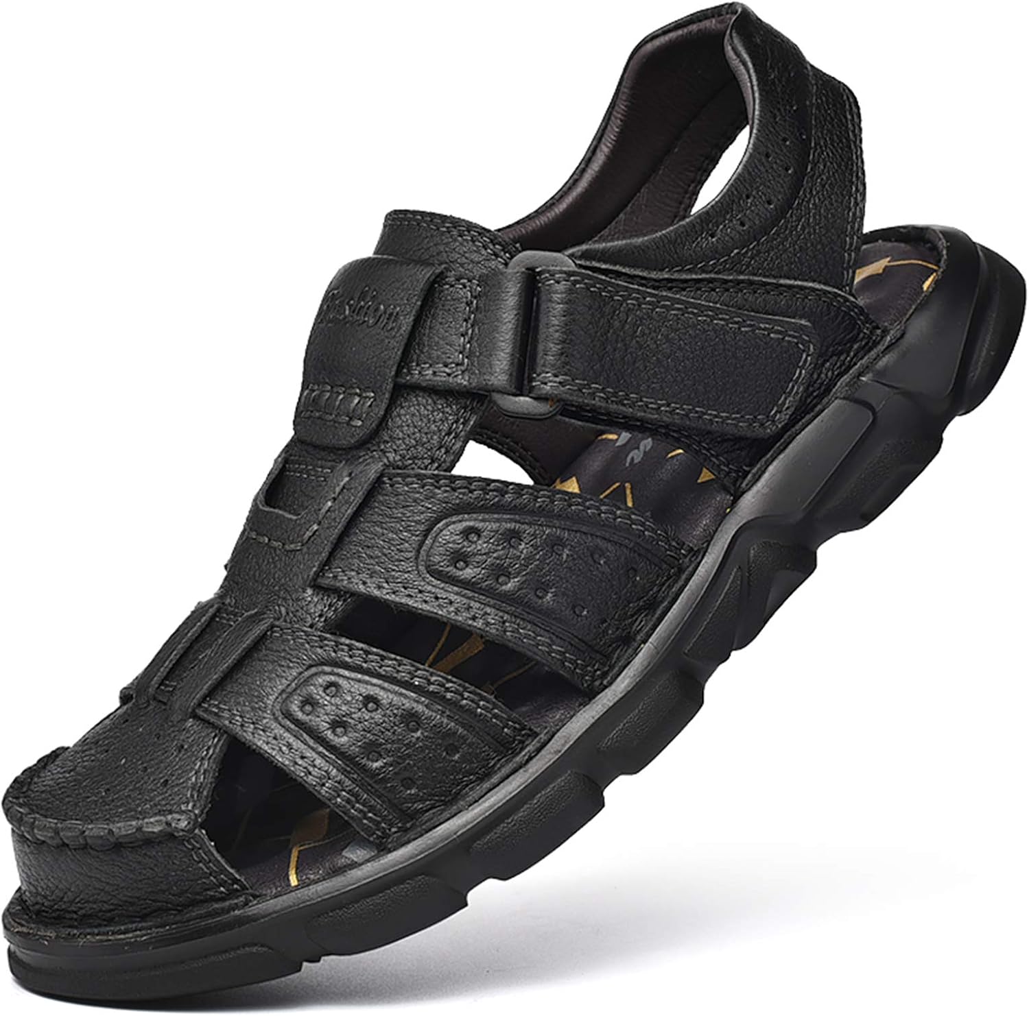 Men's Sport Sandals Closed Toe Outdoor Handmade Leather Sandal Adjustable Summer Fisherman Beach Shoes