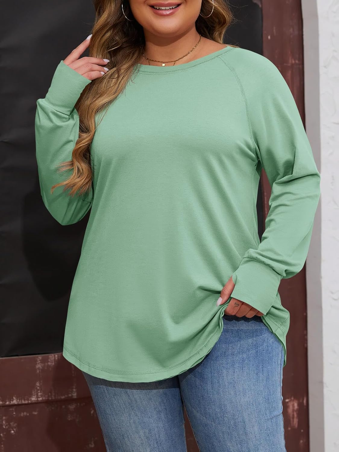 Women's Plus Size Long Sleeve Tunic Top Crew Neck Summer Oversized Fit Basic T Shirts Blouse - Image 2