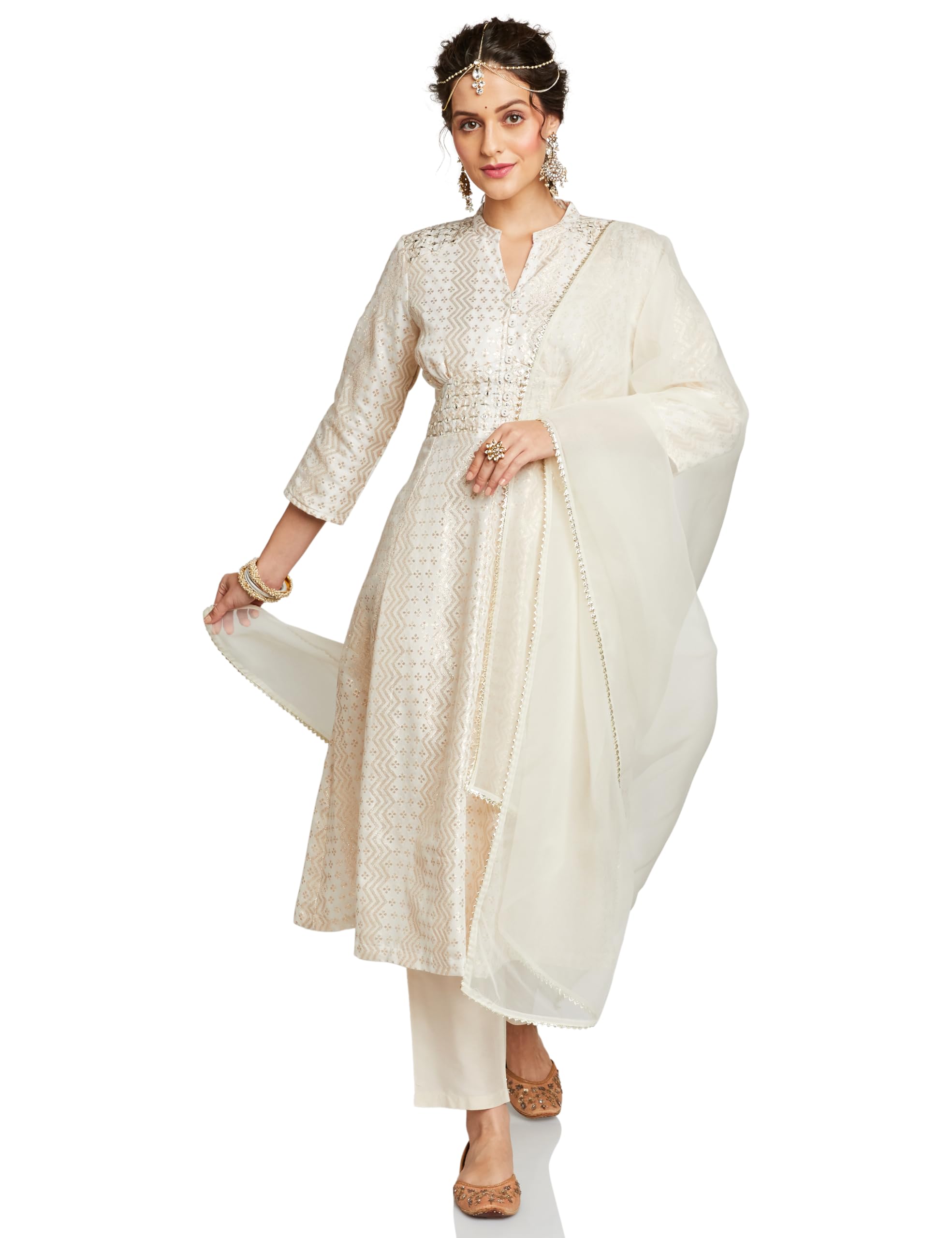 amazon brand - myx Women's Embroidered Anarkali Kurta Set with Organza Dupatta in Chanderi Blend | Available in Plus Sizes-picture-18