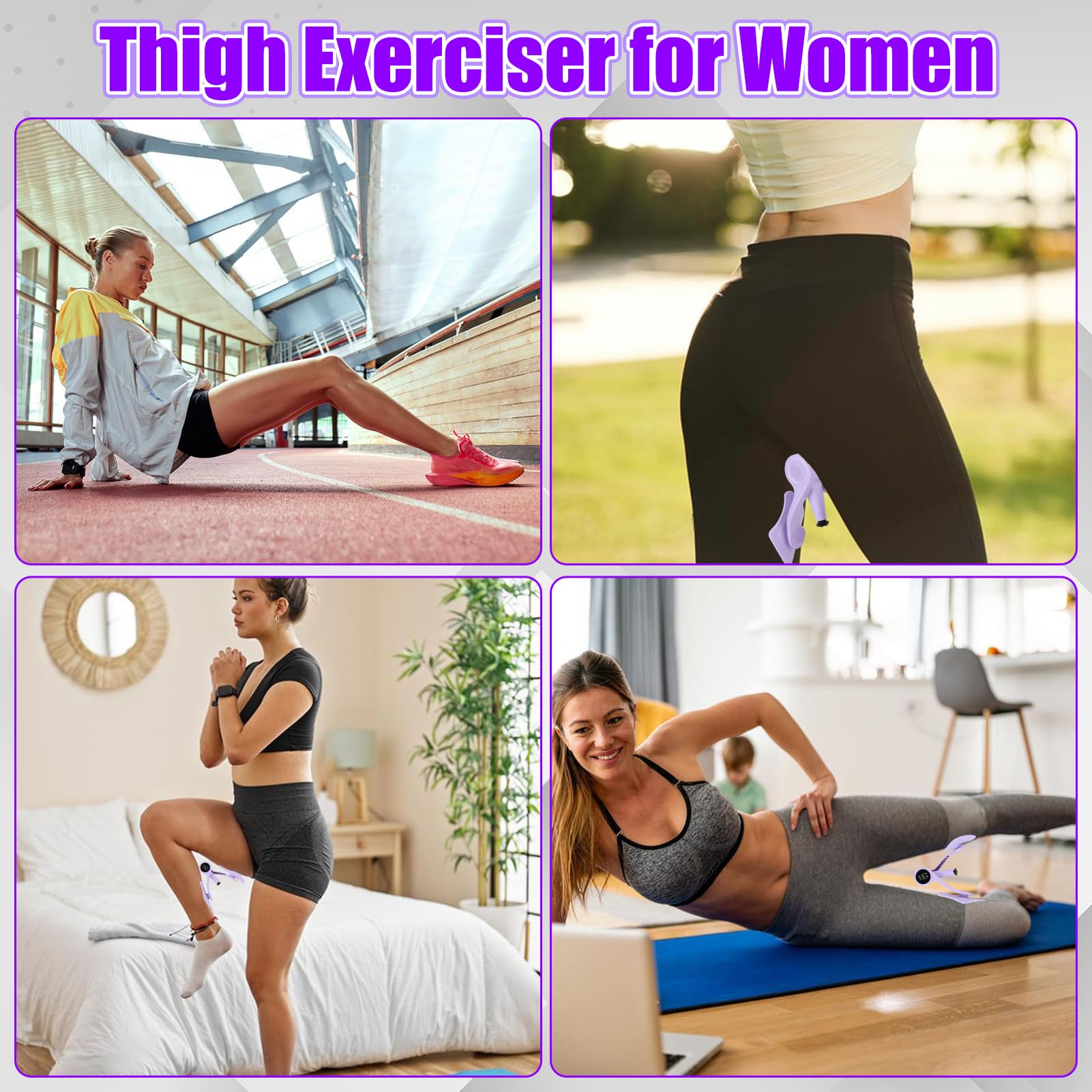 Attrezzature per esercizi interni coscia,Allenatore per pavimento pelvico donna resistenza regolabile contatore intelligente rotazione a 360 gradi Hip Pelvis Trainer per allenamento fitness viola