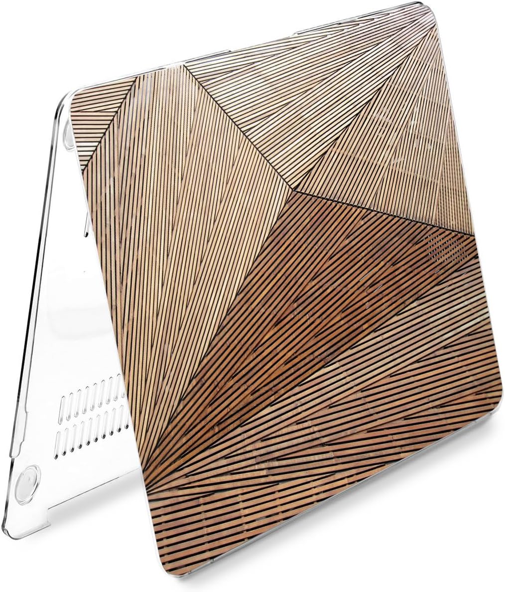 Hard Case Compatible for MacBook Pro 16 14 M3 M2 2023 M1 Pro 13 2022 Air 13 2021 Retina 2020 Mac 11 12 Touch Bar Cover Art Stripes Wooden Plywood Texture Print Geometry Design t0080