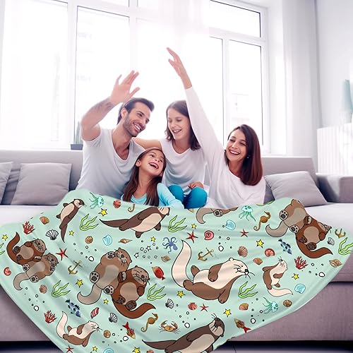 Miniatura 5 de Manta de nutrias marinas súper suave y cálida de franela para niños, niñas, niños y adultos, 50 x 40 pulgadas
