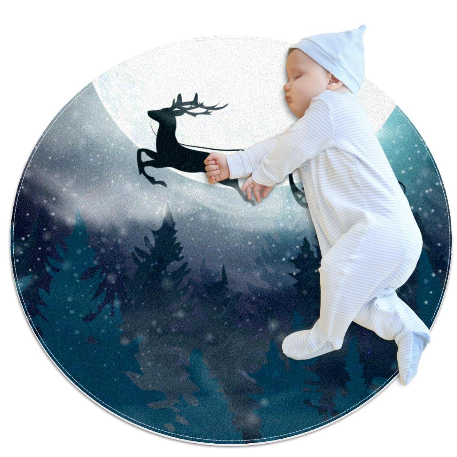 Tapis rond Noël cerf pour réchauffer le sol du salon cet hiver
