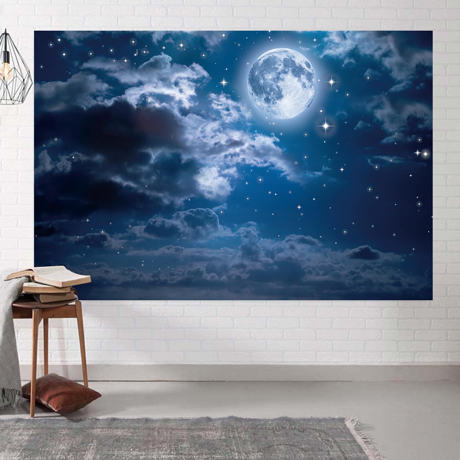 CORFOTO Fabric 15x10ft Moon Backdrop Photography Blue Starry Sky Crescent Cumulus Picture For Newborn Baby Shower Birthday Party Kids Girl Art Portrait Photoshoot Background Bedroom Wall Decor Prop - View #8