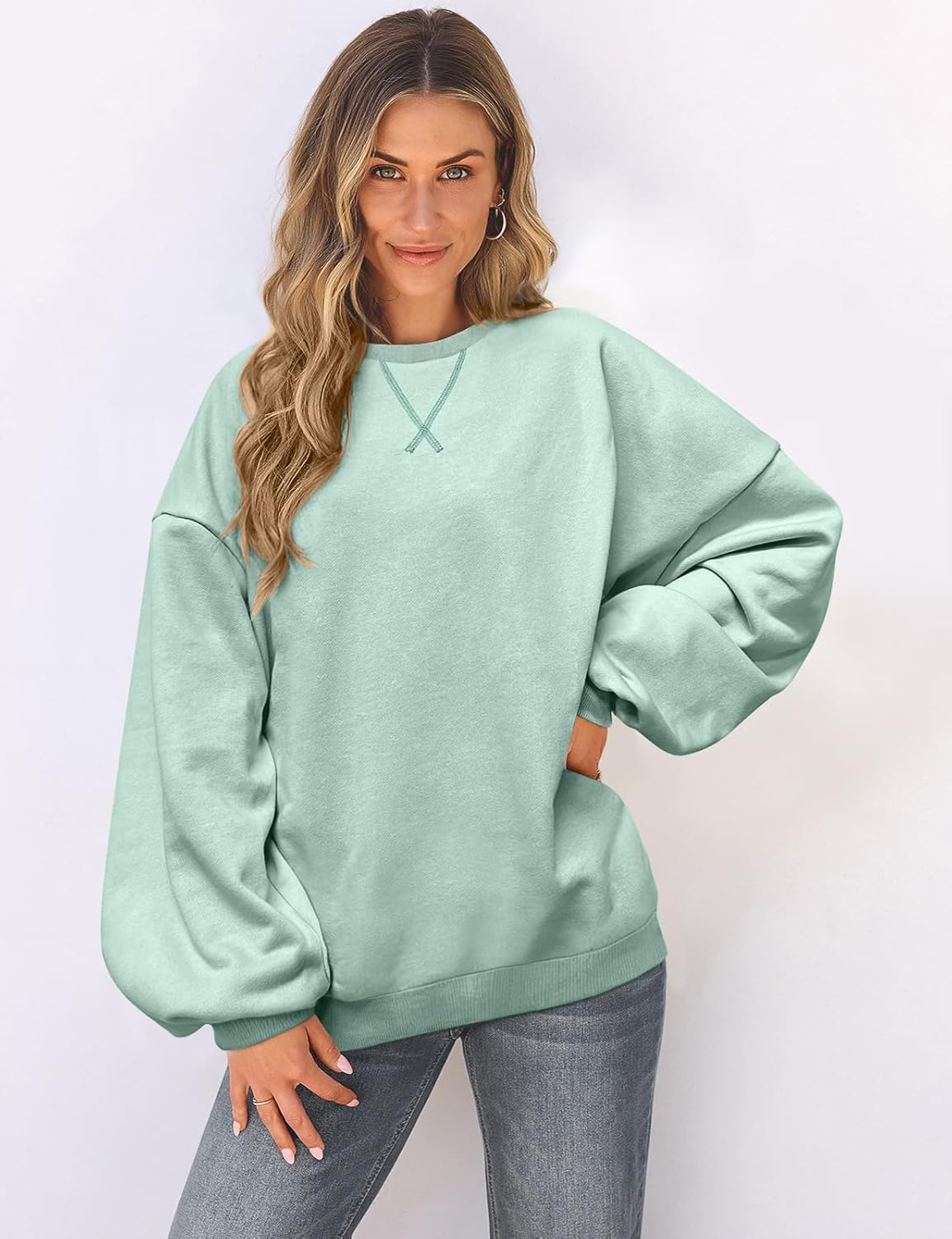 UEU Women Oversized Striped Crewneck Sweatshirt Long Sleeve Color Block Pullover Tops Casual Loose Workout Shirt - Image 2