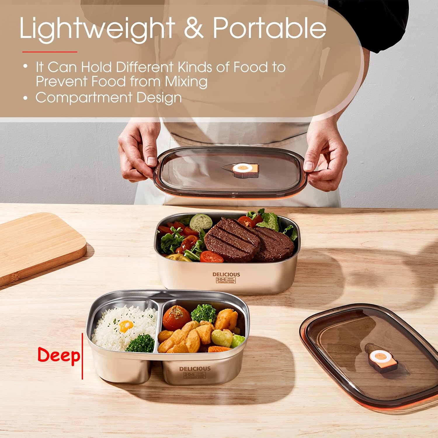 Kabbas Stainless Steel Bento Box Adult 2 Pack, 42Oz+57Oz Leakproof Metal Bento Box with Airtight lid, Lightweight 304 Stainless Steel Lunch box for Men/Women,Suitable for Picnic, Work, Outside