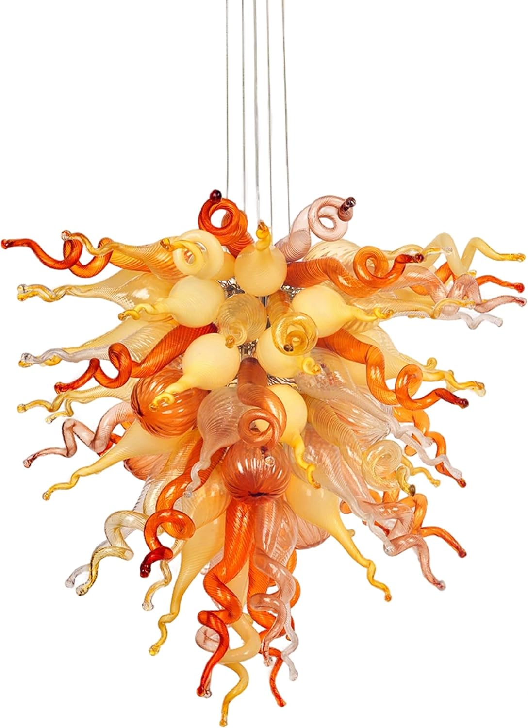 Warm Amber Glow Chandelier, Hand Blown Glass Chandelier, Multi-Color Amber Coffee Copper Red Clear, 32/40 Inch Customizable, Living Room Dining Room Bedroom (40" Wx32 H)