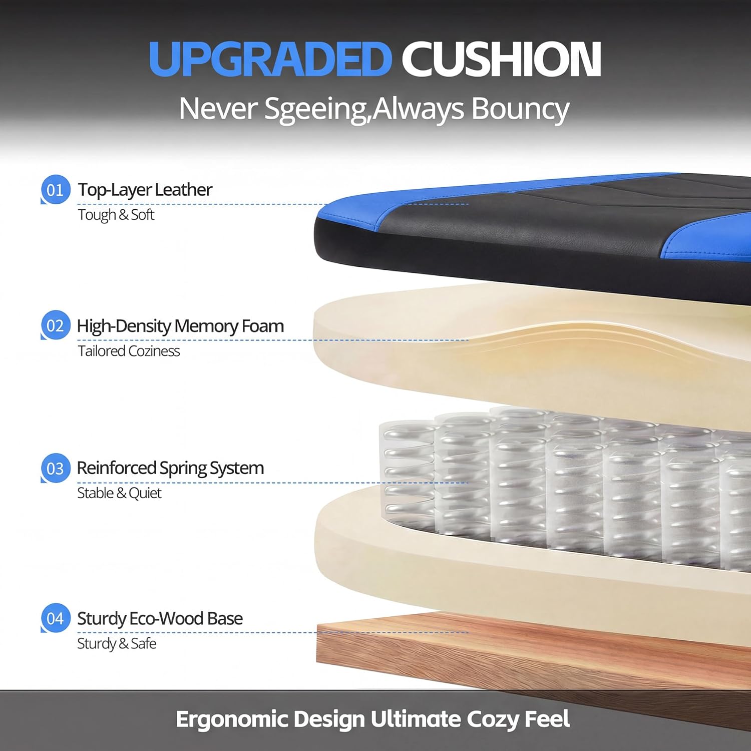 Desk Computer Gaming Chair - High Back Ergonomic Office Chair with Footrest and Lumbar Support, Swivel Comfy Home Gamer Video Game Chairs with Pocket Spring Cushion for Adults (Blue Leather)