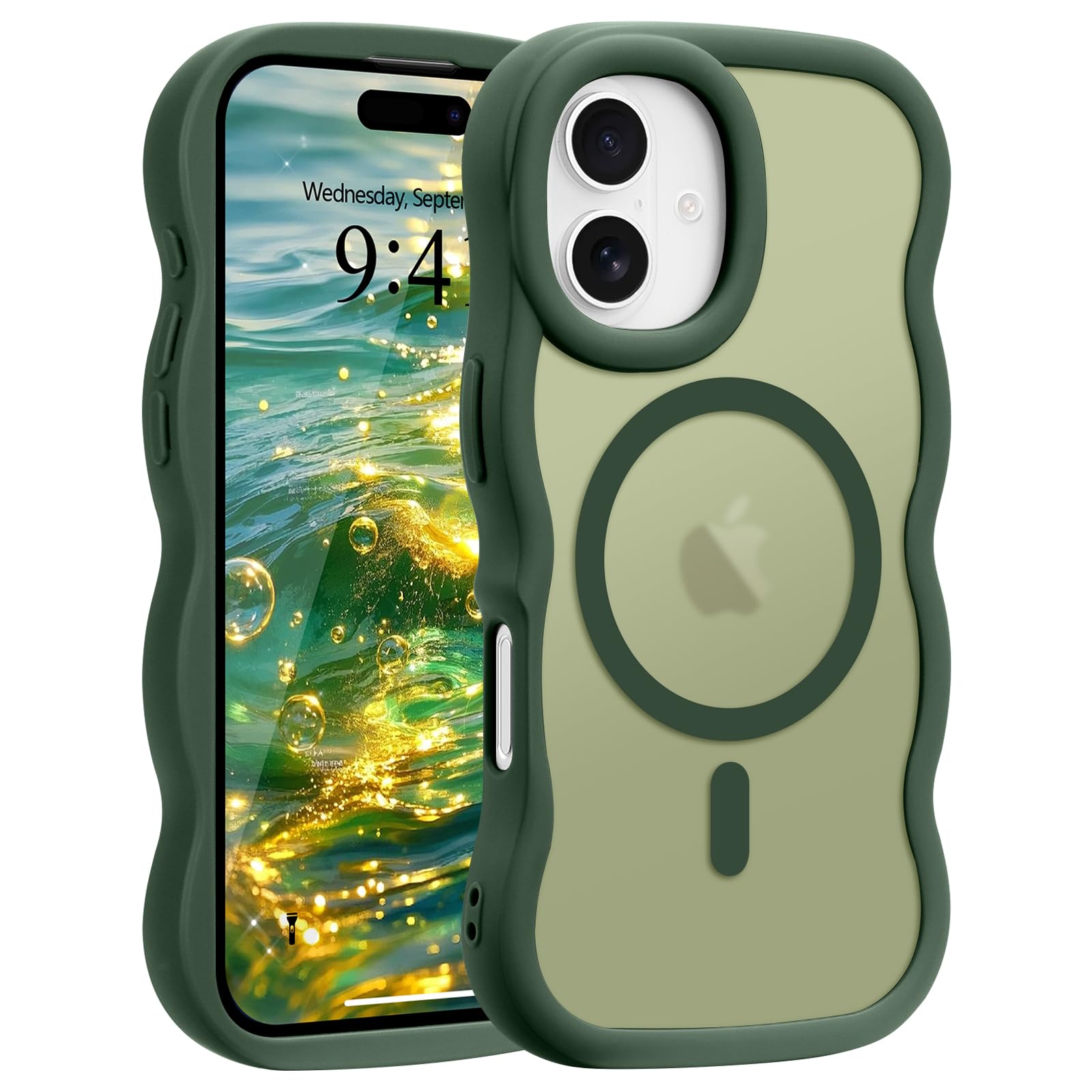 Pepmune for iPhone 16 Plus Case, Curly Wavy Frame Hard Translucent Matte Clear Cover for Women Men Compatible with Magsafe TPU Bumper Shockproof Drop