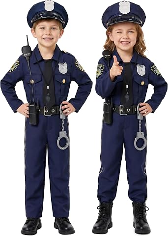 Kids Police Officer Costume Deluxe Cop Set for Halloween Cosplay Dress Up