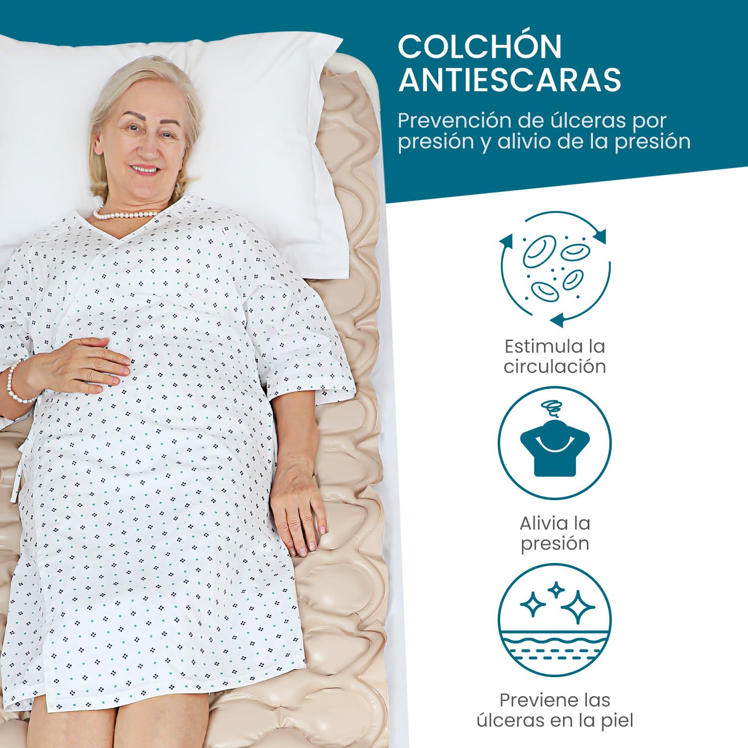 Kekoy Colchón antiescaras de presión alterna, Bomba silenciosa, Impermeable, previene heridas de presión Grado I, para hospitales, hogares y Camas Hospitalarias, 200x90 cm