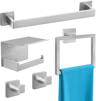 STWWO Bathroom Accessories Hardware Set Brushed Nickel 5-Piece, Stainless Steel Towel Racks for Bathroom, 16 Inch Bath Towel Bar Set Wall Mounted