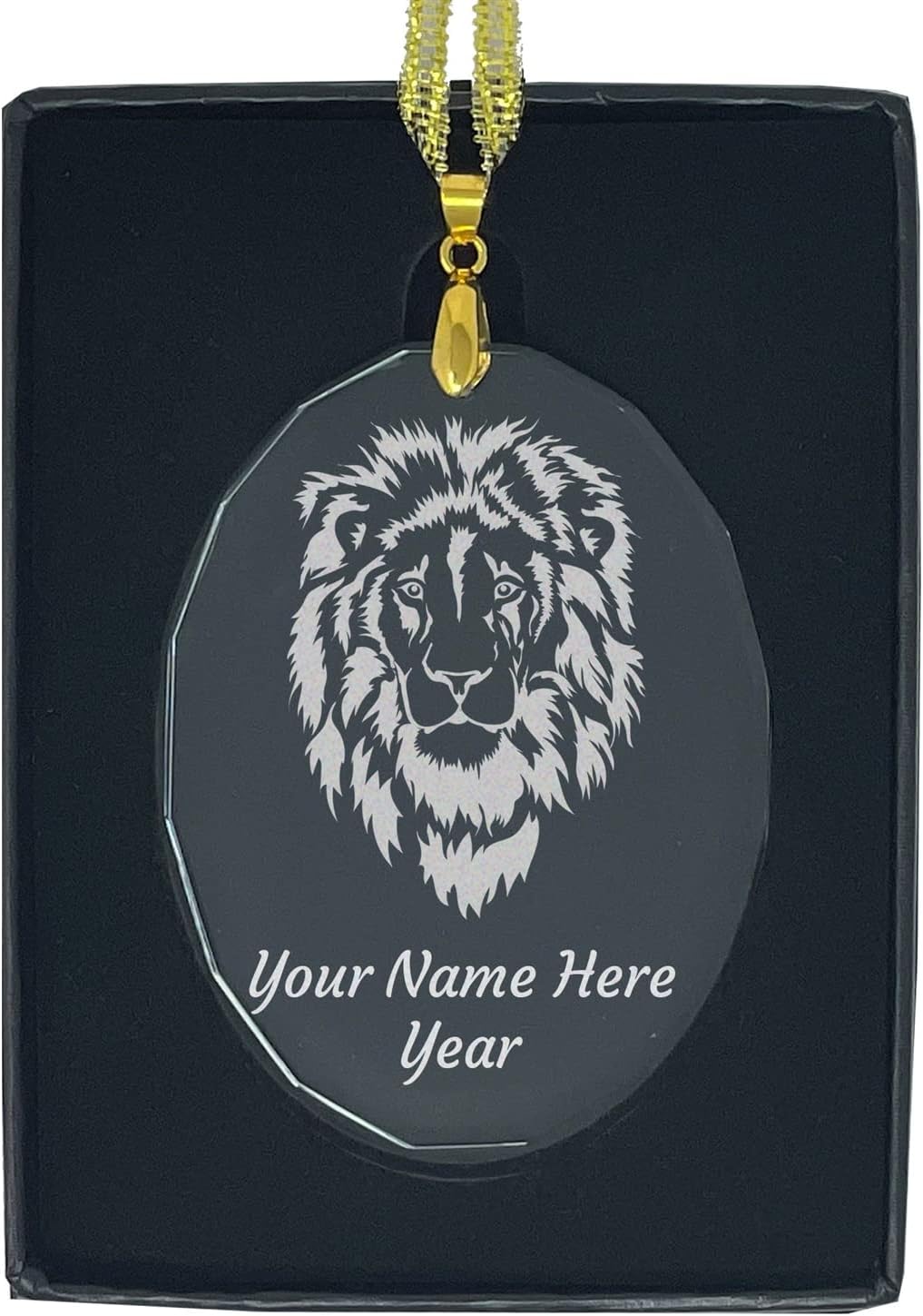 LaserGram Personalized Glass Christmas Ornament,Lion Head, Custom Laser Engraved Gift Idea (Heart Shape)