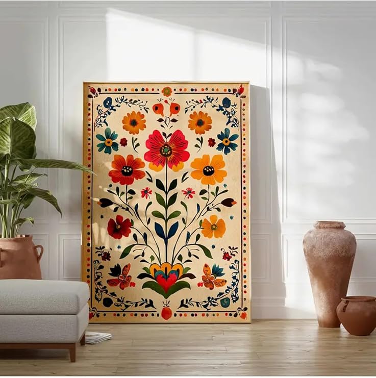 512 STORE Estetik Çiçek Deseni Meksika Stili Duvar Dekor Çerçevesiz Poster 20 X 30 Bej, h43431rtg3r