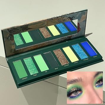 Vibrant Blue Green Eyeshadow Palette with Metallic & Pearlescent Shimmers – Highly Pigmented, Long-Lasting, Waterproof Eye Makeup Palette with Mirror for Bold Creative Party Looks (Green)