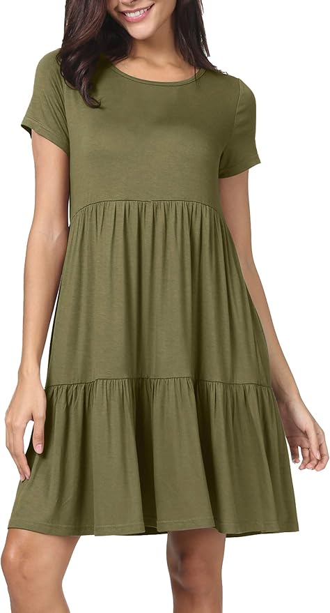levaca Women Summer Ruffle Loose Swing Casual Dress