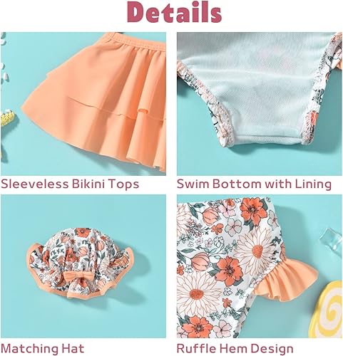 Miniatura 2 de Aalizzwell Traje de baño para niñas pequeñas con sombrero