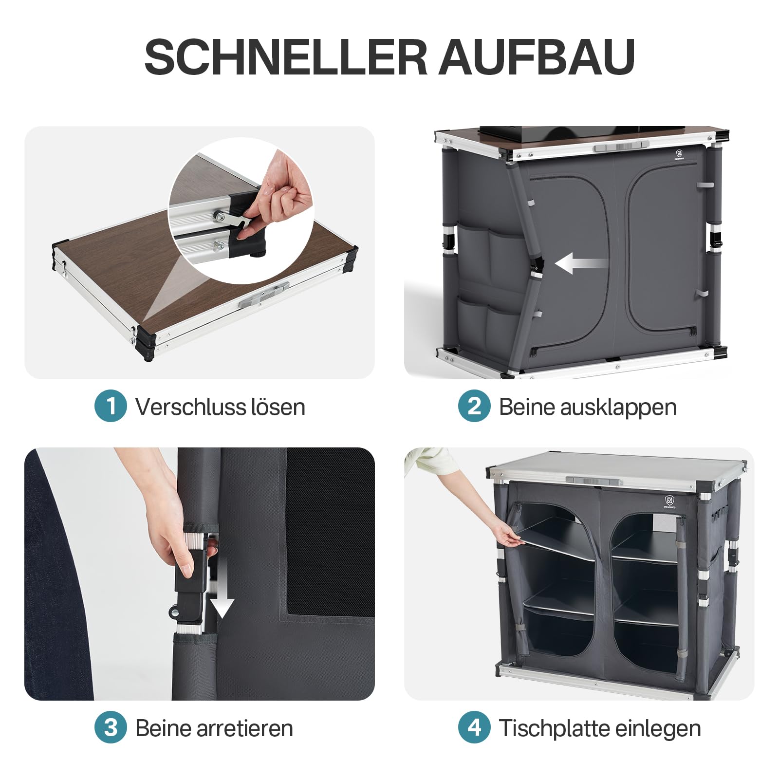 EVER ADVANCED XXL Campingküche Outdoor Faltbar mit Windschutz Campingschrank Klappbar Vorzelt mit Aluminiumgestell & Tragetasche Camping Regal Campingmöbel Küchenbox
