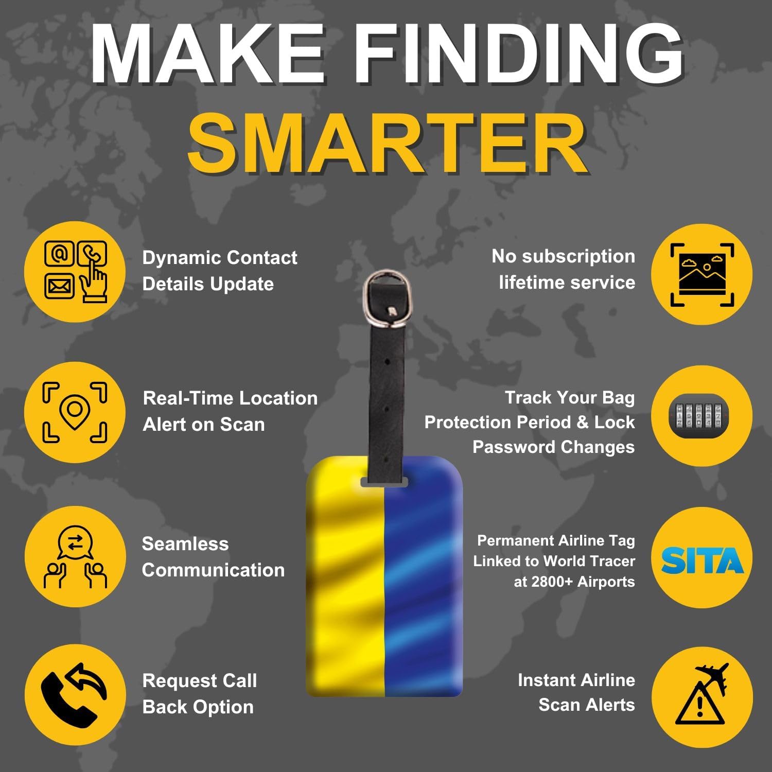 [Pack 2] tag8 Ukraine Flag Smart Luggage tag |Trendy Luggage tag ID Identification | Suitcase Tag | Fashionable Digital Name tag | Airline Compliant, SITA World Tracer Code Enabled | Gift idea image 4