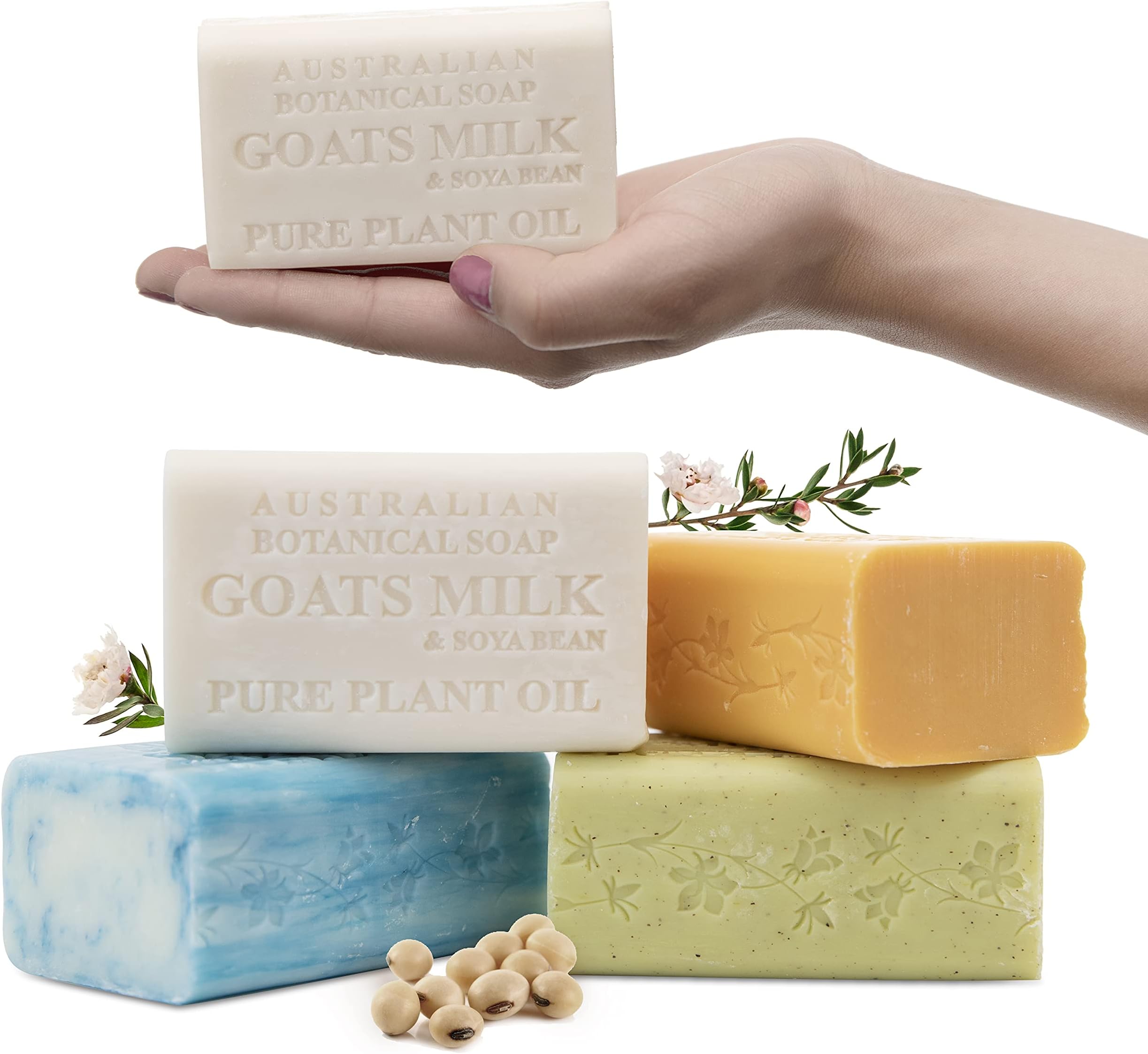 Australian Botanical Goats Milk Soap, Manuka Honey, Lemongrass and Sea Salt 6.6 OZ, Luxury Soap Bars Enriched with Shea Butter, Suitable for all Skin Types, Pack of 4